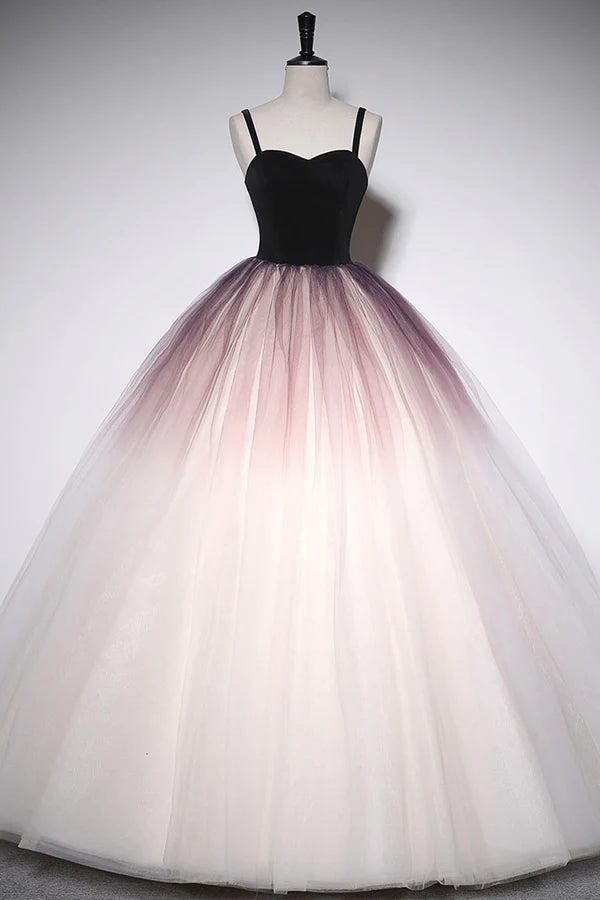 Lovely Gradient Tulle Floor Length Prom Dress Spaghetti Strap Formal Evening Dress