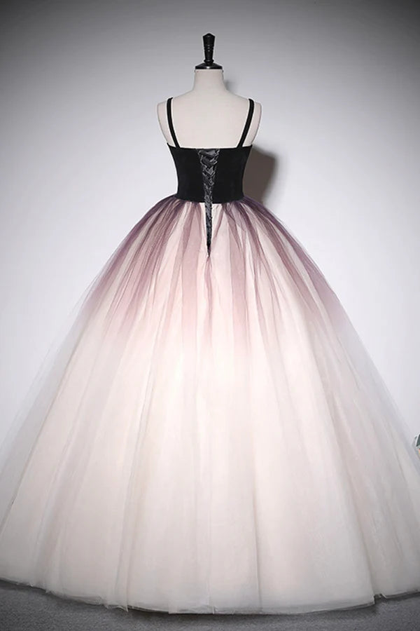 Lovely Gradient Tulle Floor Length Prom Dress Spaghetti Strap Formal Evening Dress