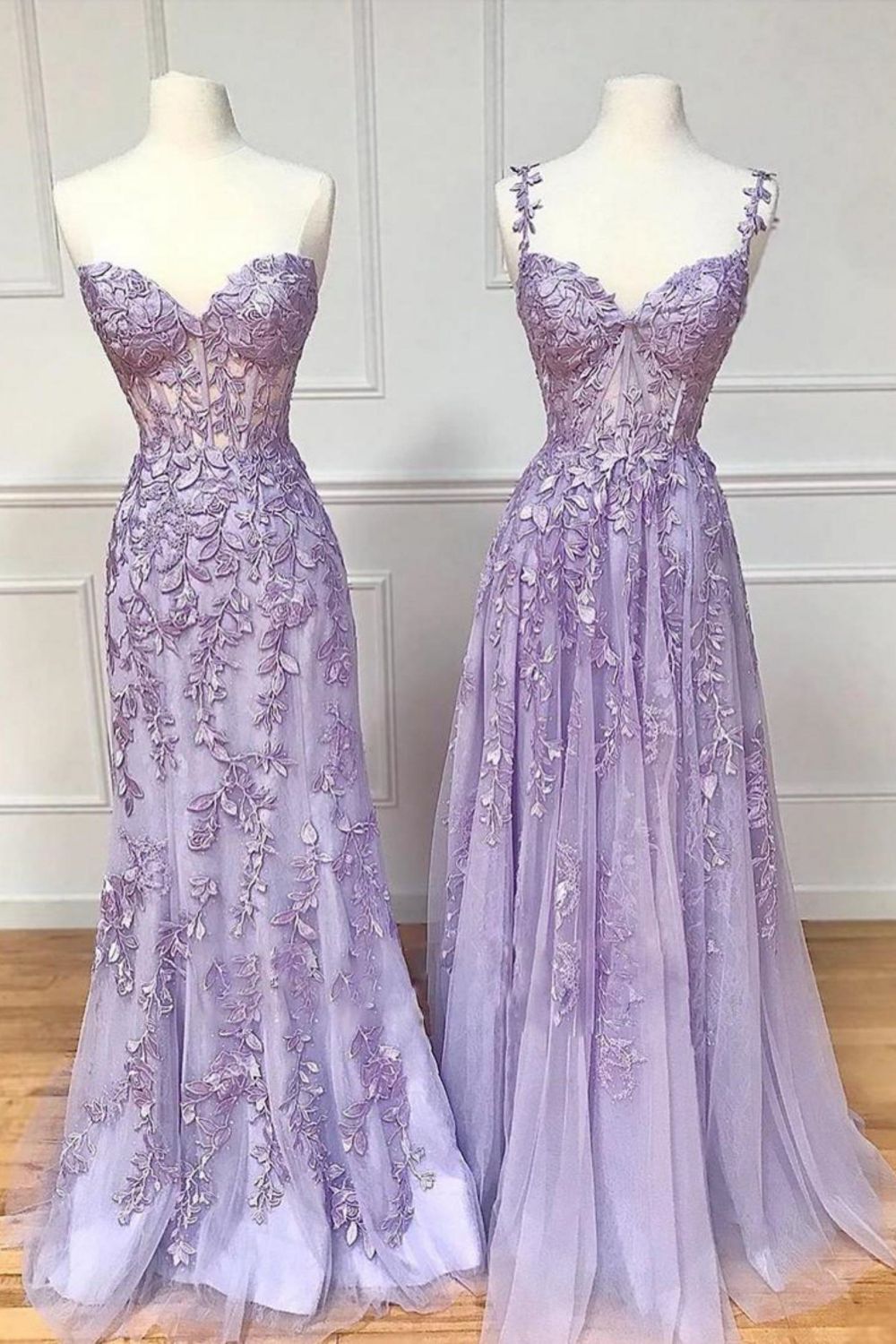 Charming Lilac Mermaid Corset Back Long Prom Dress With Appliques