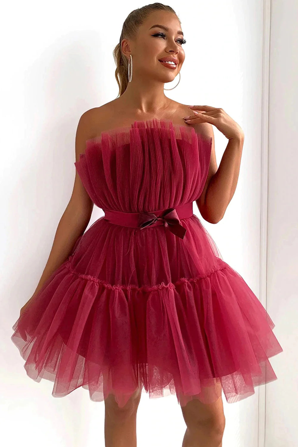 Hot Selling A Line Strapless Short Tulle Homecoming Dress