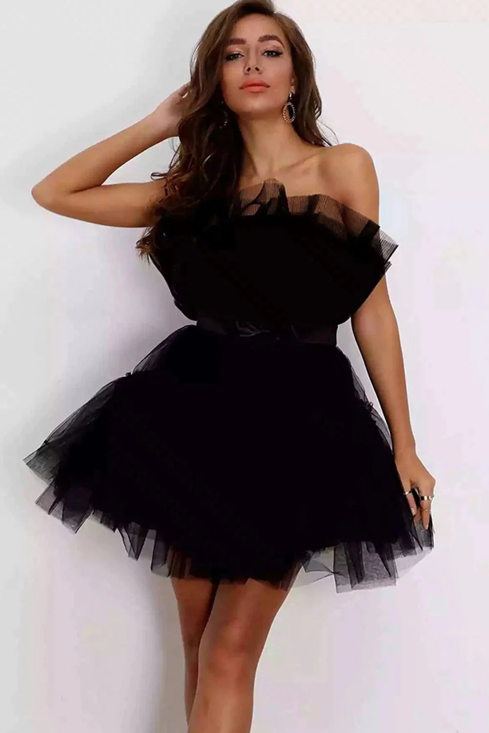 Hot Selling A Line Strapless Short Tulle Homecoming Dress