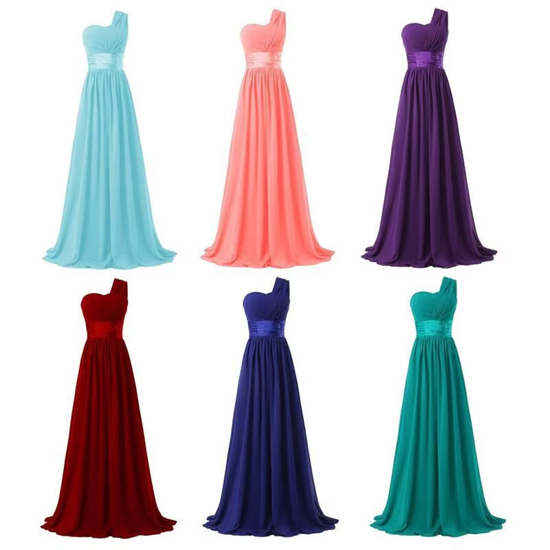 Buyishang A Line Chiffon One Shoulder Pleat Elegant Strapless Bridesmaid Dresses Wedding Party Formal Prom Evening Lace Up Back