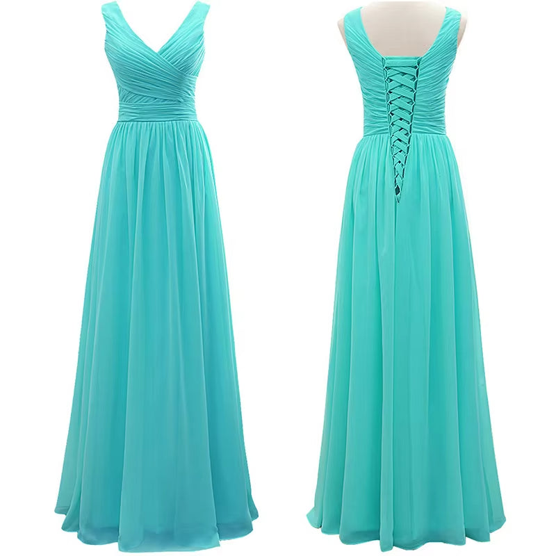 Buyishang A Line Chiffon V Neck Pleat Elegant Off Shoulder Bridesmaid Dresses Wedding Party Evening Formal Prom Floor Length Lace Up Back