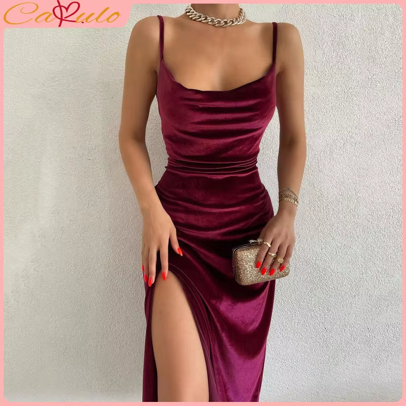 Buyishang Women Autumn Winter Elegant Party Club Evening Velvet Streetwear Bodycon Midi Dress Wholesale Items For Business