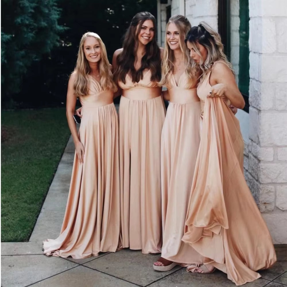Buyishang 9Colors Bridesmaid Dresses Women Sister Group Dress Sexy Split V Neck Backless Sleeveless Formal Wedding Evening Party Gown