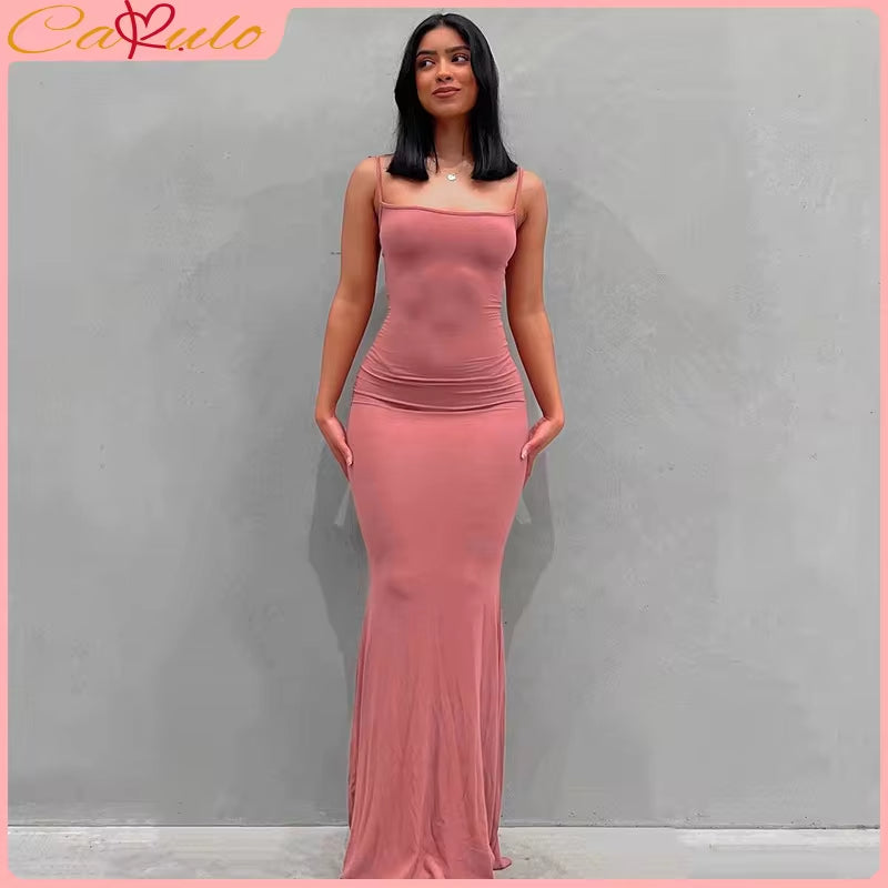 Buyishang Satin Slip Sleeveless Backless Maxi Dress Women Summer Bodycon Elegant Sexy Outfits Ladies Birthday Party Club Sundress