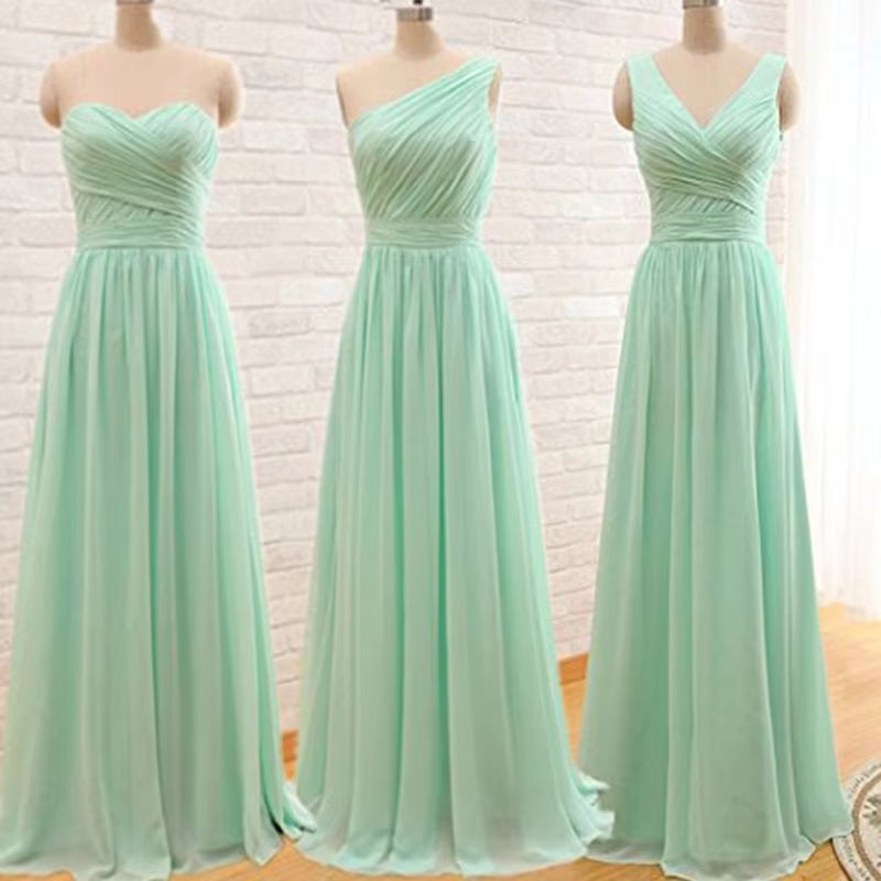 Buyishang A Line Chiffon Pleat Elegant Off Shoulder V Neck Bridesmaid Dresses Wedding Party Formal Prom Robe De Soiree Zipper Back