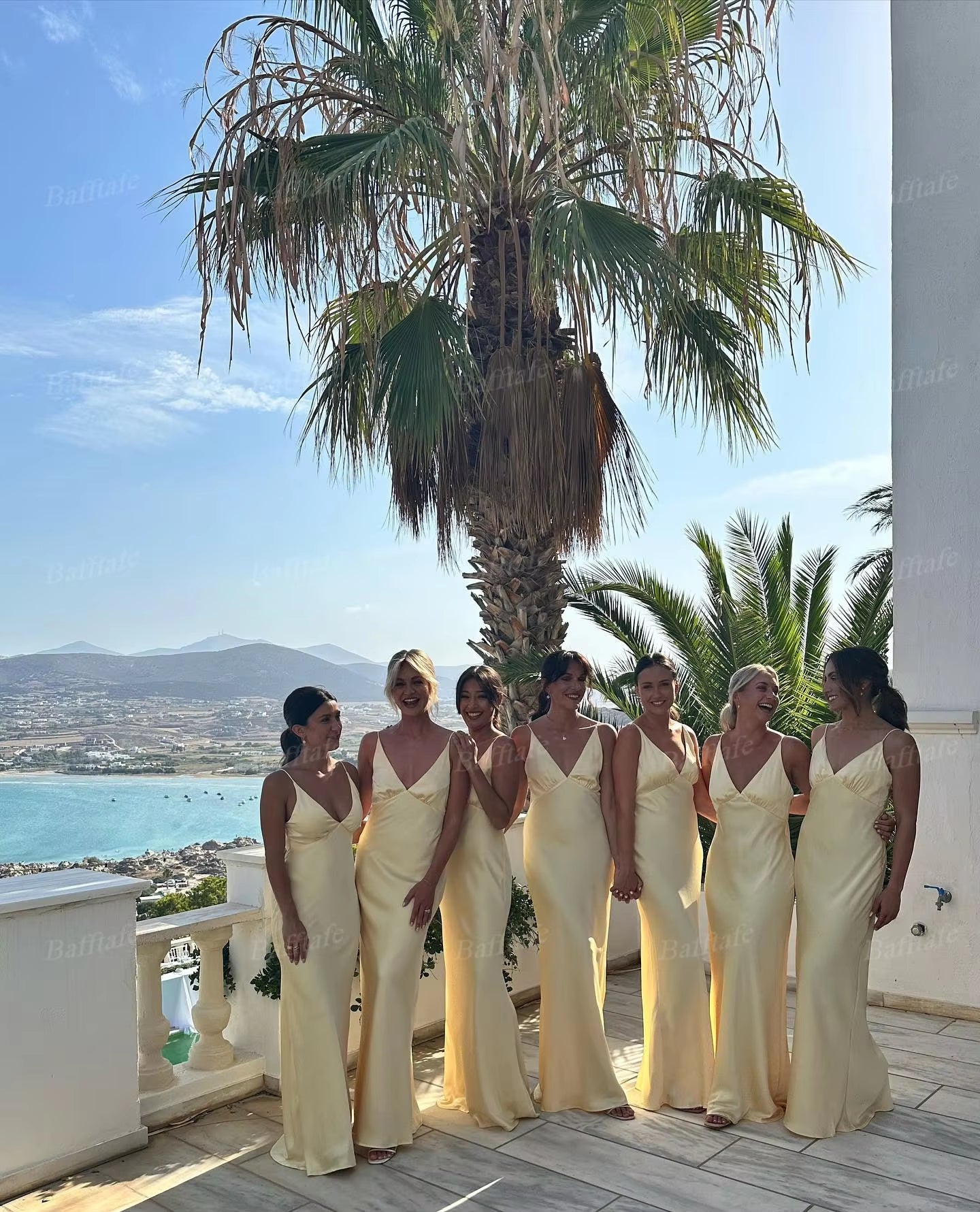 Buyishang Bafftafe Simple Yellow Silk Satin Bridesmaid Dresses Women Wedding Party Guest Dress Customized Deep V-Neck Formal Prom Gowns