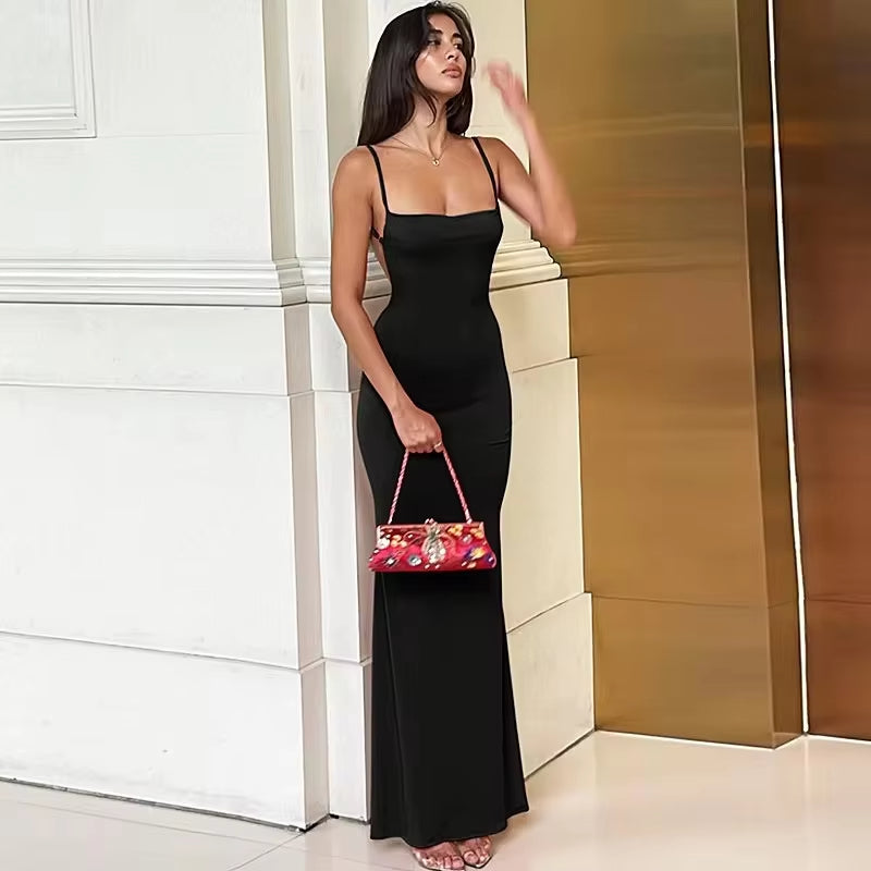 Buyishang Spring Solid Sleeveless Backless Elegant Sexy Bodycon Prom Dress Women Clothes Birthday Party Casual