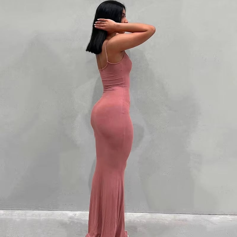 Buyishang Satin Slip Sleeveless Backless Maxi Dress Women Summer Bodycon Elegant Sexy Outfits Ladies Birthday Party Club Sundress