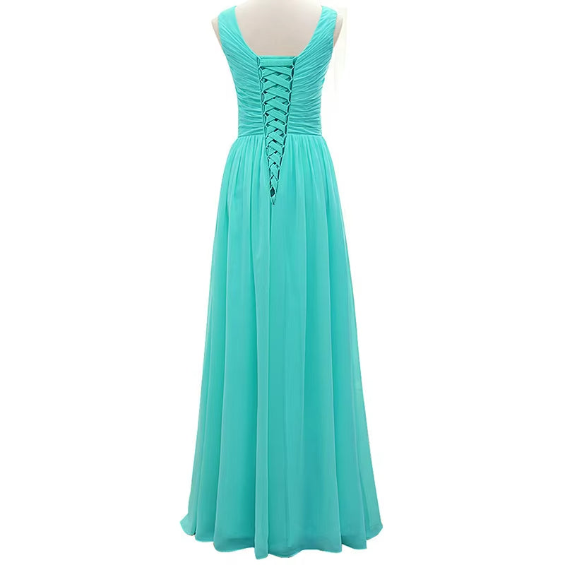 Buyishang A Line Chiffon V Neck Pleat Elegant Off Shoulder Bridesmaid Dresses Wedding Party Evening Formal Prom Floor Length Lace Up Back