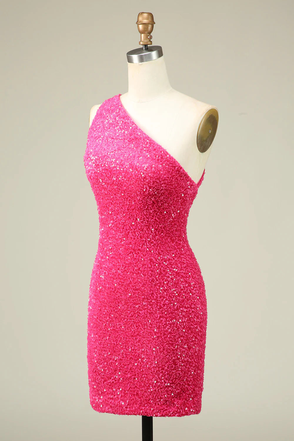 Bling Sheath One Shoulder Fuchsia Sequins Short Homecoming Dress