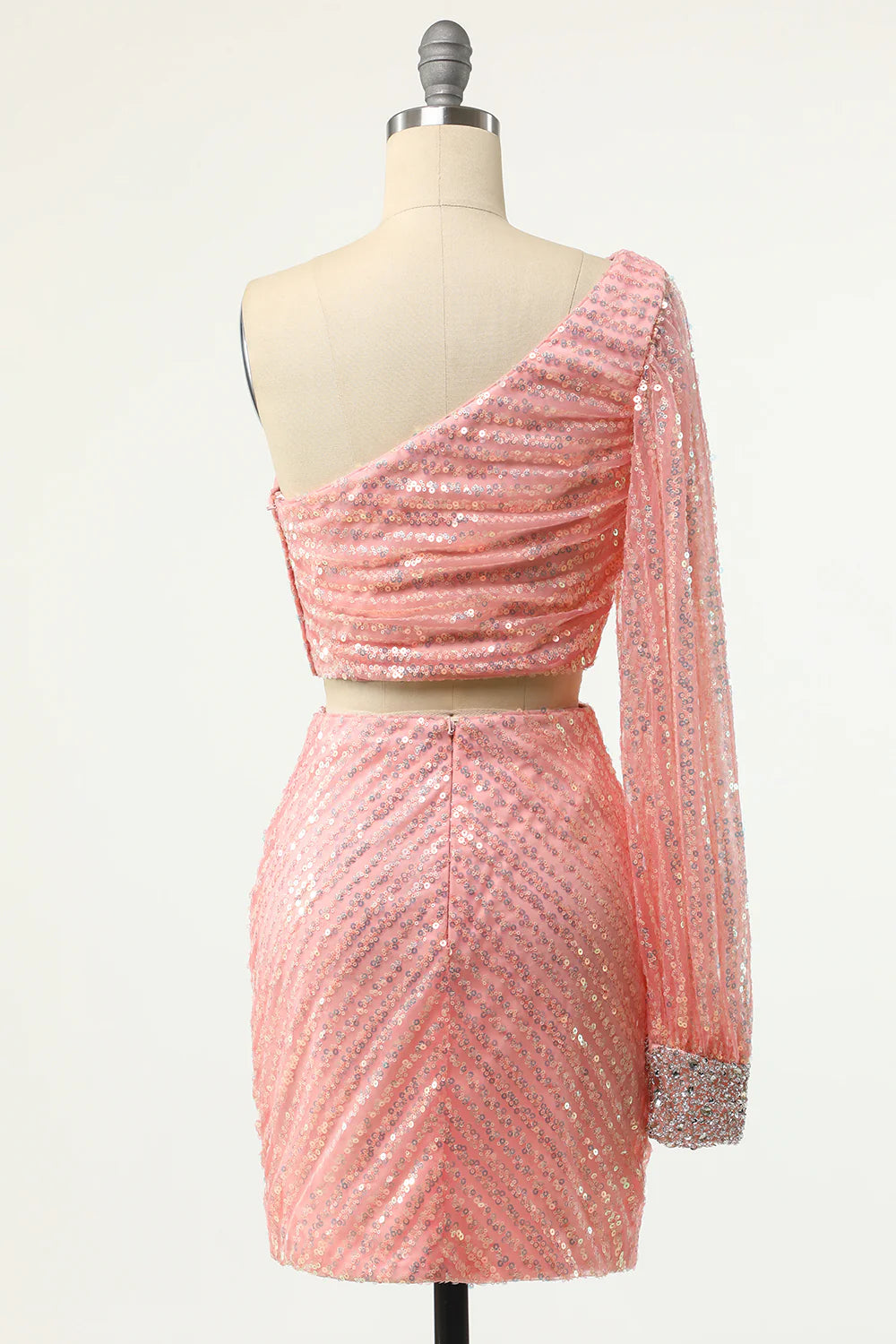 Blush One Shoulder Sequin Cocktail Dress