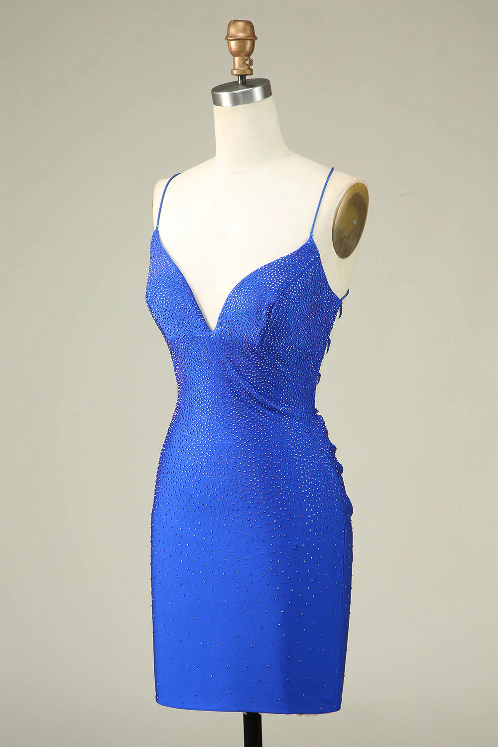 Sexy V Neck Blue Spaghetti Straps Homecoming Dress With Beading