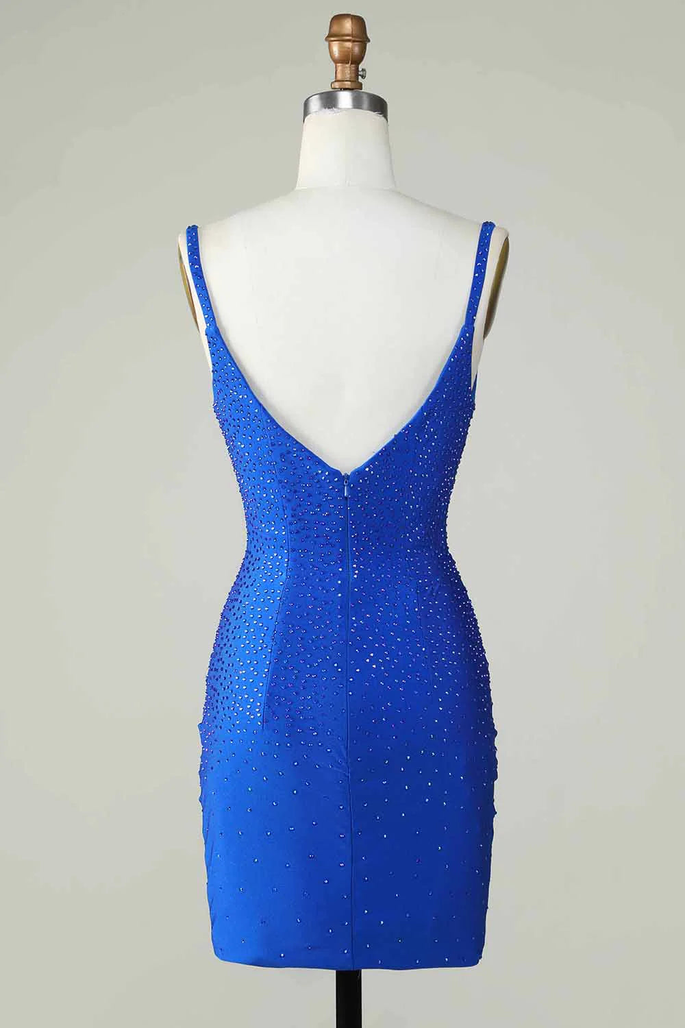 Bodycon Deep V Neck Royal Blue Short Homecoming Dress with Beading