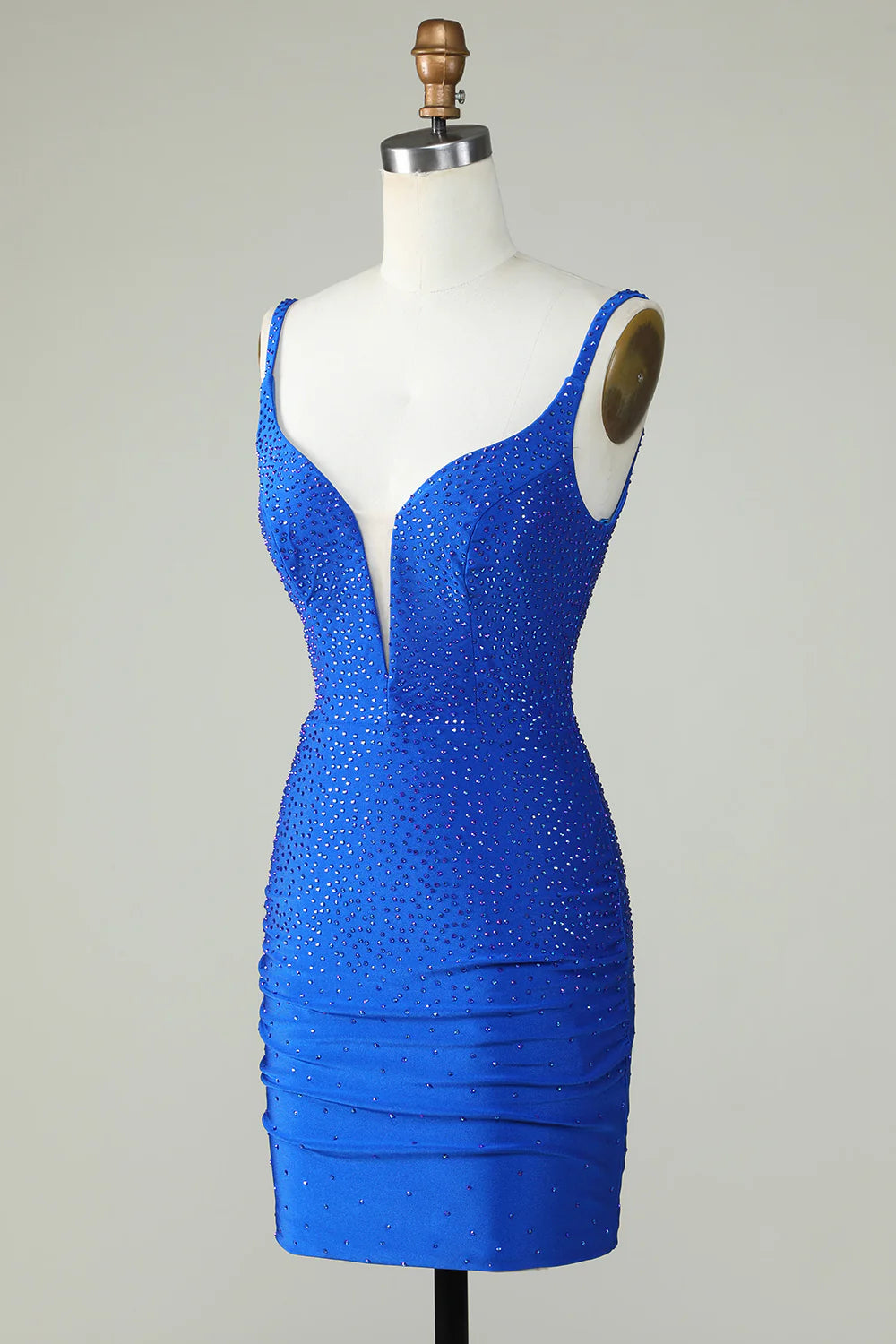 Bodycon Deep V Neck Royal Blue Short Homecoming Dress with Beading