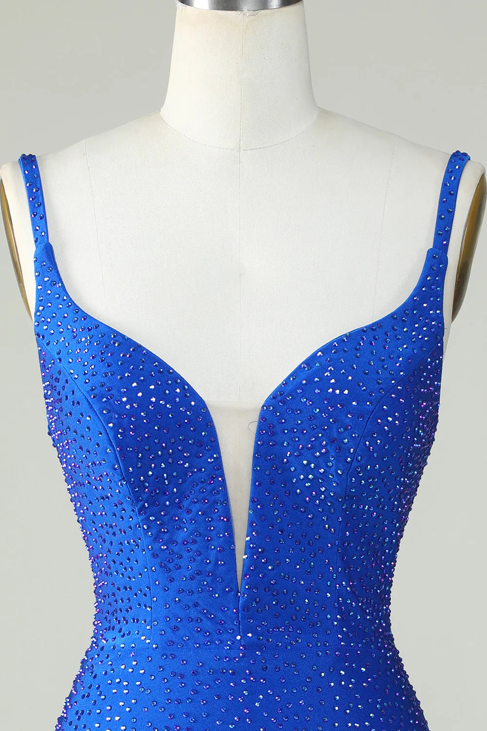 Bodycon Deep V Neck Royal Blue Short Homecoming Dress with Beading