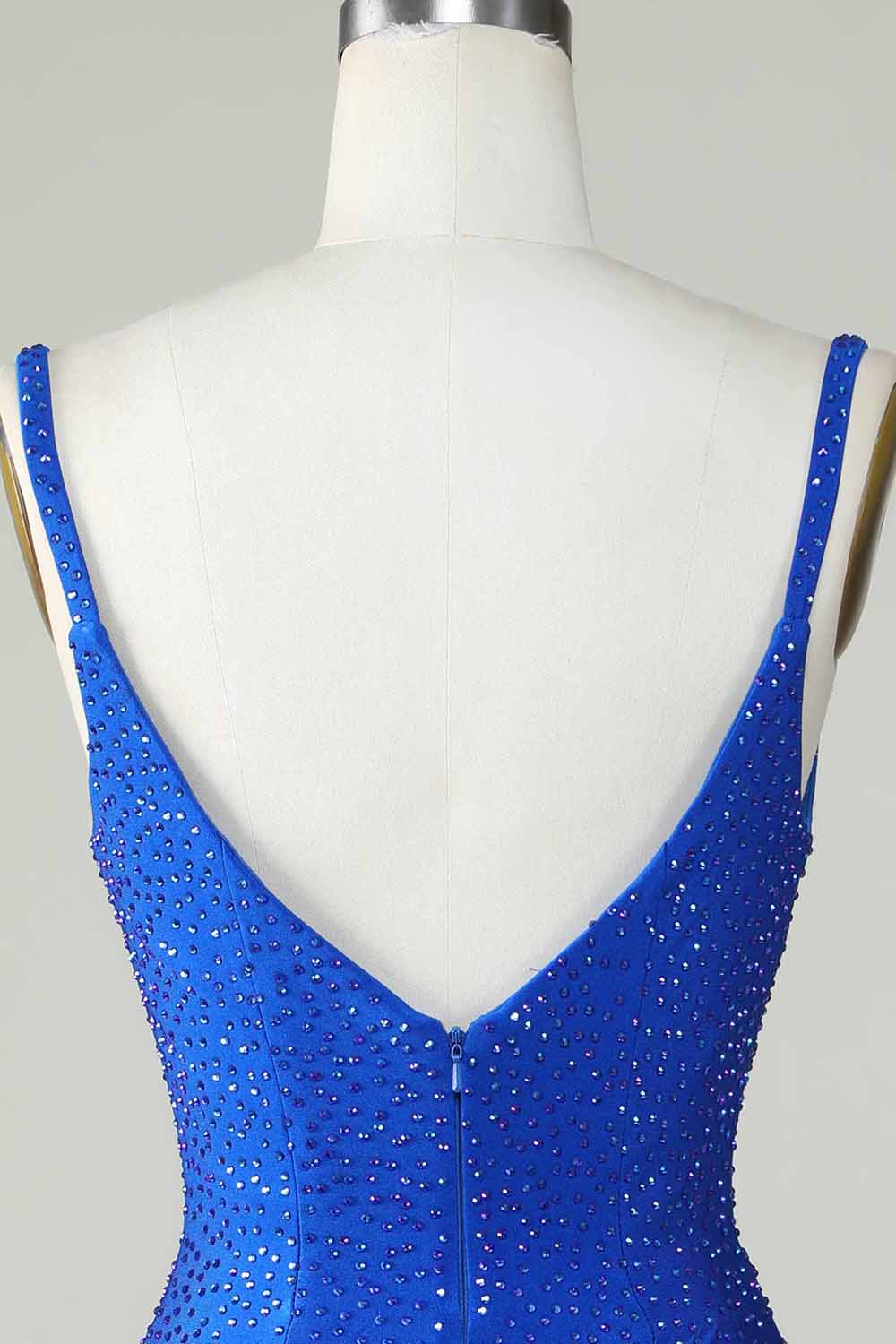 Bodycon Deep V Neck Royal Blue Short Homecoming Dress with Beading