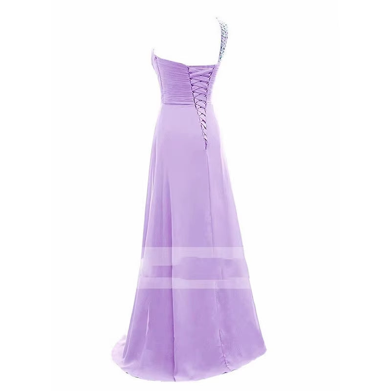 Buyishang A Line Chiffon Beading Pleat One Shoulder Floor Length Elegant Bridesmaid Dresses Wedding Party Formal Prom Evening Corset Back
