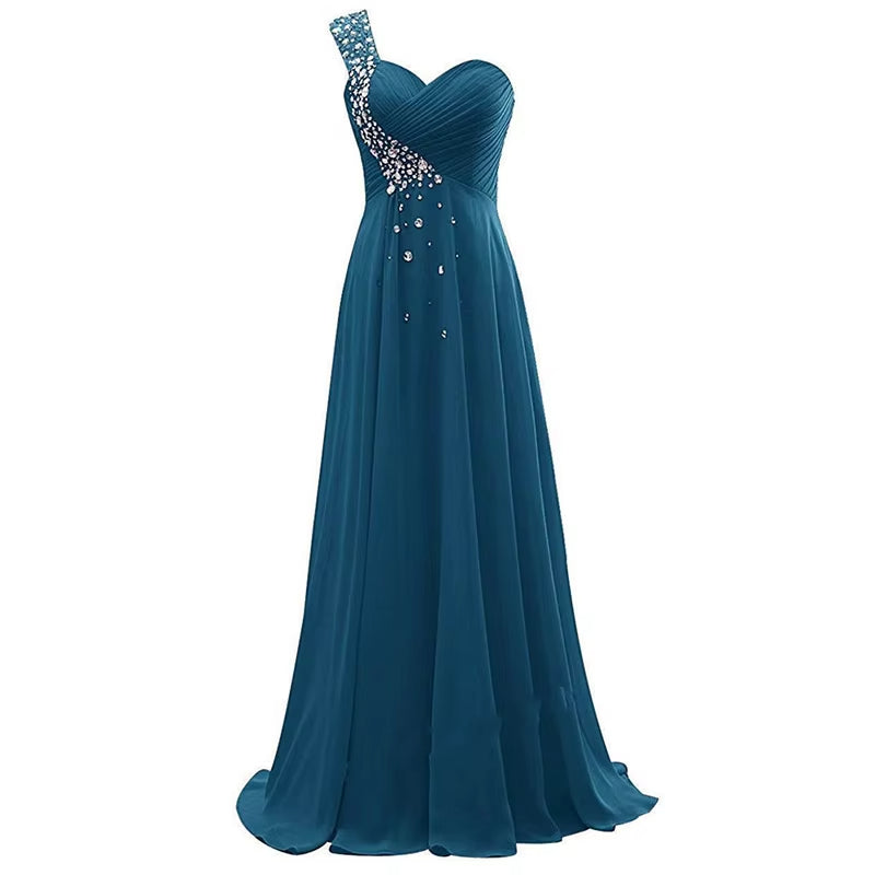 Buyishang A Line Chiffon Beading Pleat One Shoulder Floor Length Elegant Bridesmaid Dresses Wedding Party Formal Prom Evening Corset Back