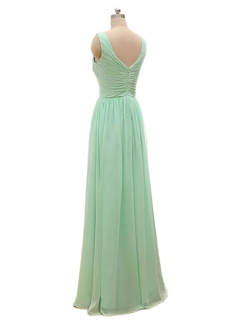 Buyishang A Line Chiffon Pleat Elegant Off Shoulder V Neck Bridesmaid Dresses Wedding Party Formal Prom Robe De Soiree Zipper Back