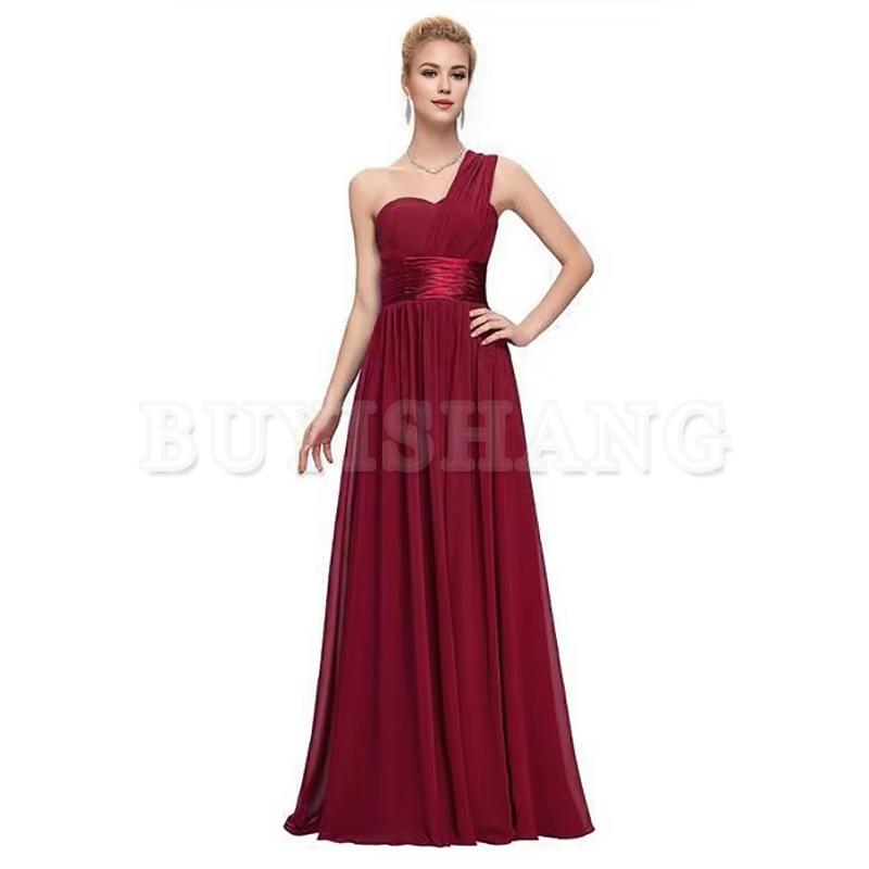 Buyishang A Line Chiffon One Shoulder Pleat Elegant Strapless Bridesmaid Dresses Wedding Party Formal Prom Evening Lace Up Back