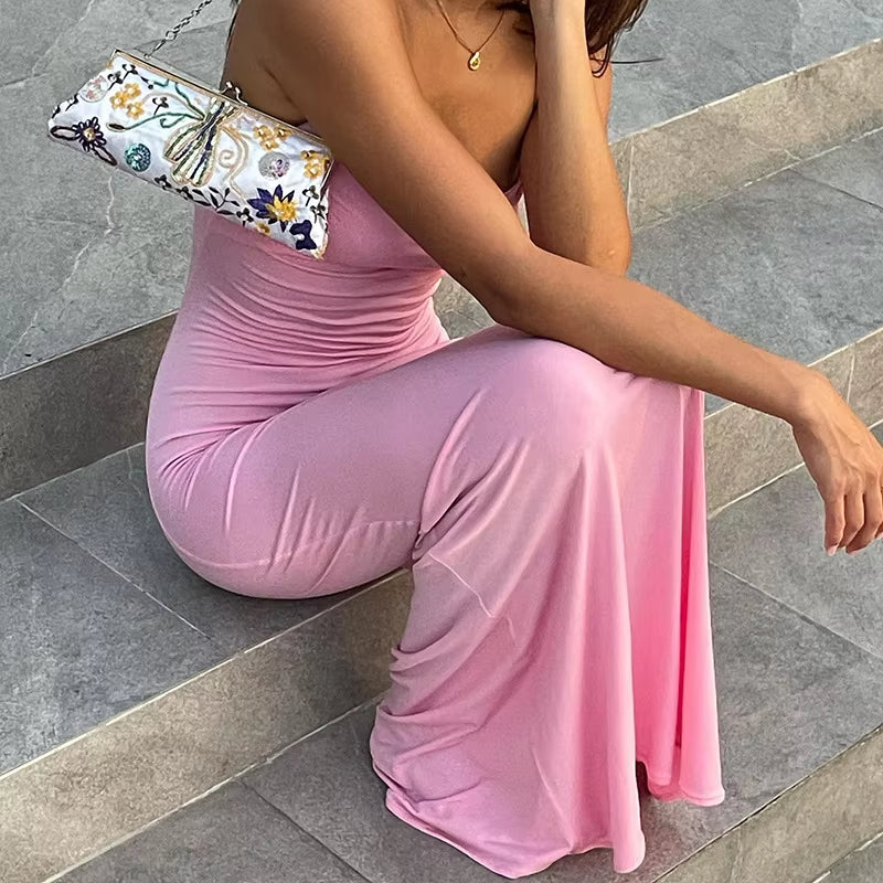 Buyishang Spring Solid Sleeveless Backless Elegant Sexy Bodycon Prom Dress Women Clothes Birthday Party Casual