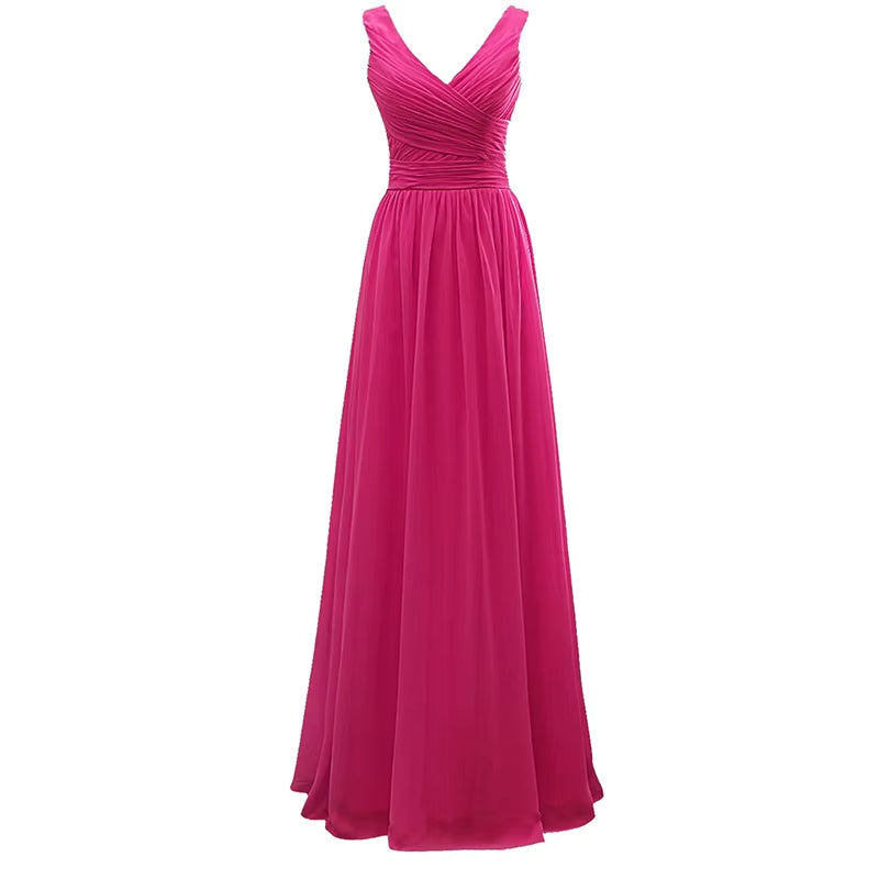 Buyishang A Line Chiffon V Neck Pleat Elegant Off Shoulder Bridesmaid Dresses Wedding Party Evening Formal Prom Floor Length Lace Up Back