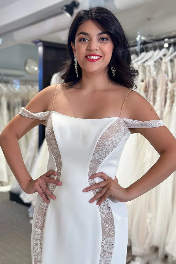 Buyishang Simple Mermaid Off The Shoulder Satin Wedding Dresses with Appliques