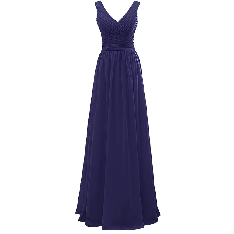 Buyishang A Line Chiffon V Neck Pleat Elegant Off Shoulder Bridesmaid Dresses Wedding Party Evening Formal Prom Floor Length Lace Up Back