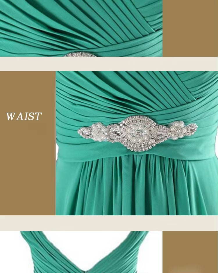 Buyishang A Line Chiffon V Neck Crystals Elegant Floor Length Bridesmaid Dresses Wedding Party Evening Prom Homecoming Birthday Zipper