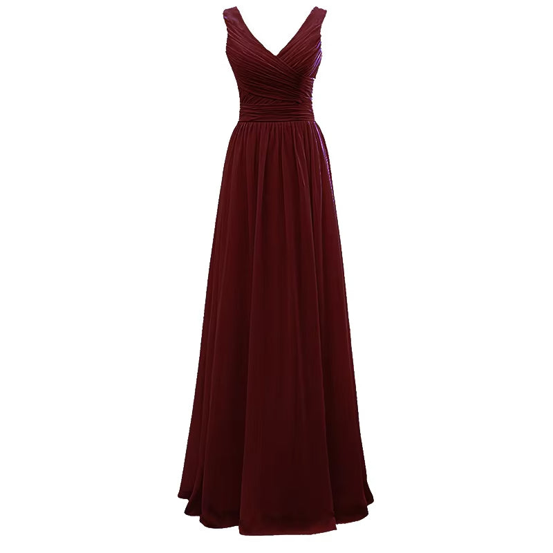 Buyishang A Line Chiffon V Neck Pleat Elegant Off Shoulder Bridesmaid Dresses Wedding Party Evening Formal Prom Floor Length Lace Up Back