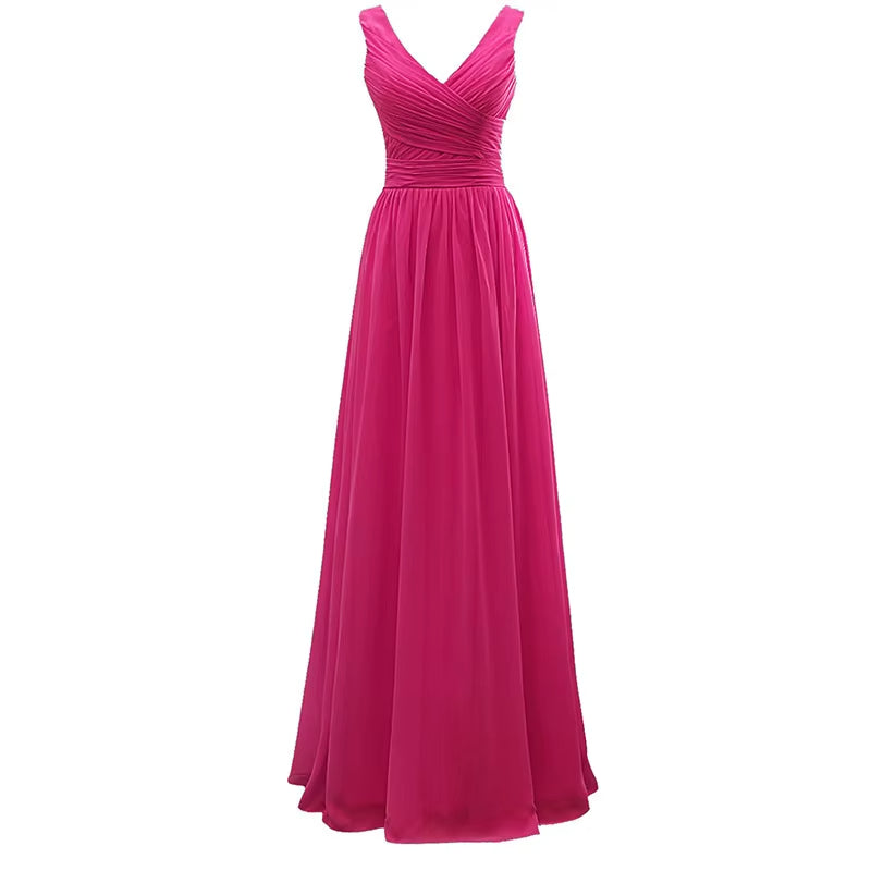 Buyishang A Line Chiffon V Neck Pleat Elegant Off Shoulder Bridesmaid Dresses Wedding Party Evening Formal Prom Floor Length Lace Up Back