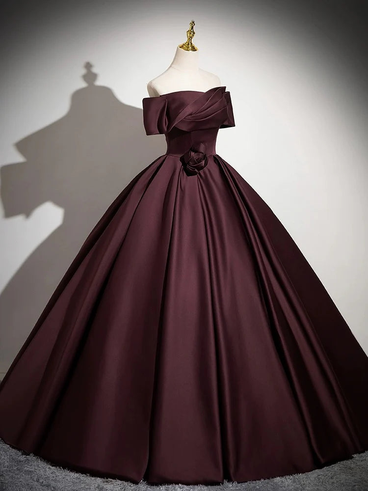 Buyishang A-Line Off the Shoulders Satin Maroon Long Prom Dress Maroon Long Formal Dress