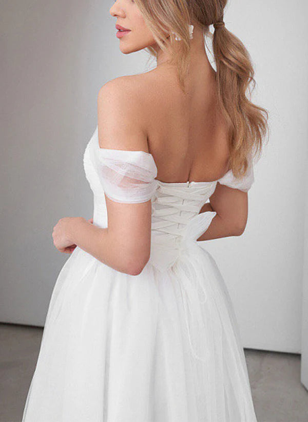 Buyishang Sweet A-Line Off-The-Shoulder Little White Tulle Wedding Dresses