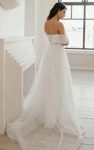 Buyishang Bohemian A Line Sweetheart Sweep Train Wedding Dress with Split Front