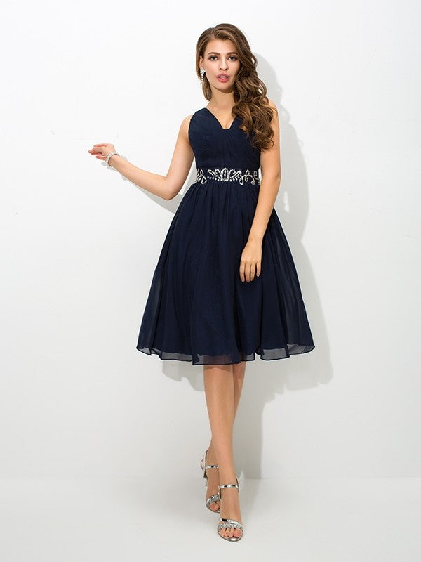A-Line/Princess Straps Beading Sleeveless Short Chiffon Cocktail Dresses/Homecoming Dresses