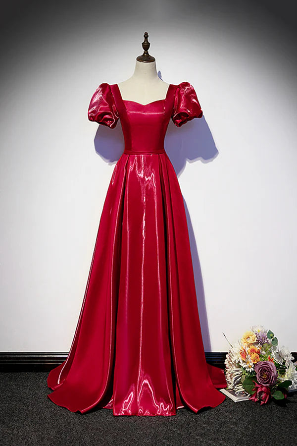 Burgundy Satin Long Prom Dress Simple A-Line Evening Dress