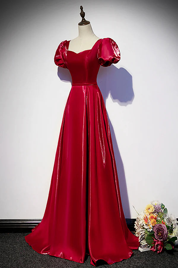 Burgundy Satin Long Prom Dress Simple A-Line Evening Dress