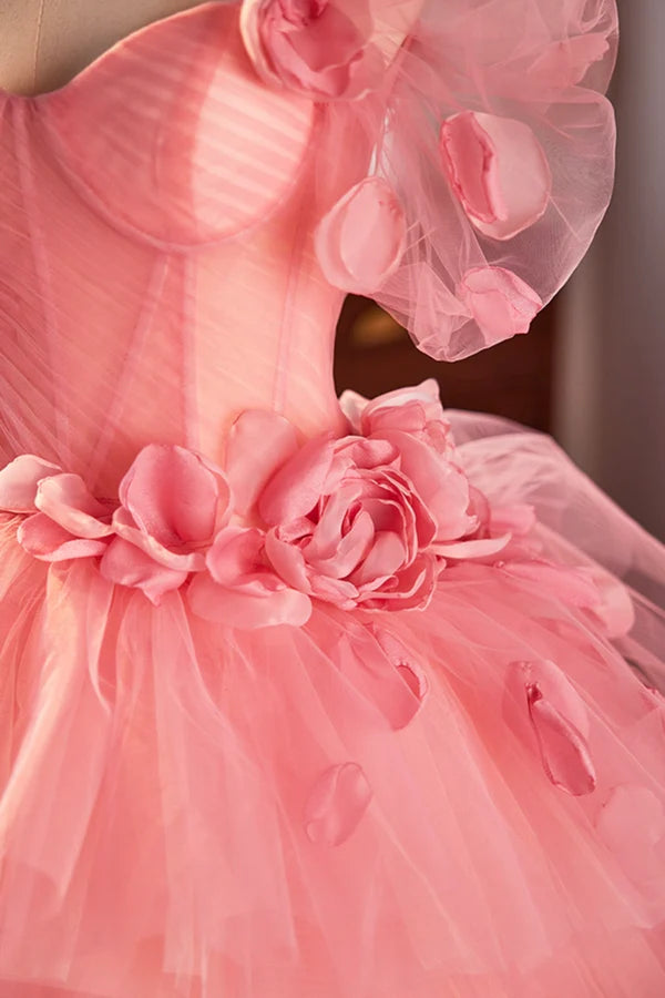 Pink Spaghetti Strap Tulle Long Prom Dress Beautiful A-Line Formal Sweet 16 Dress