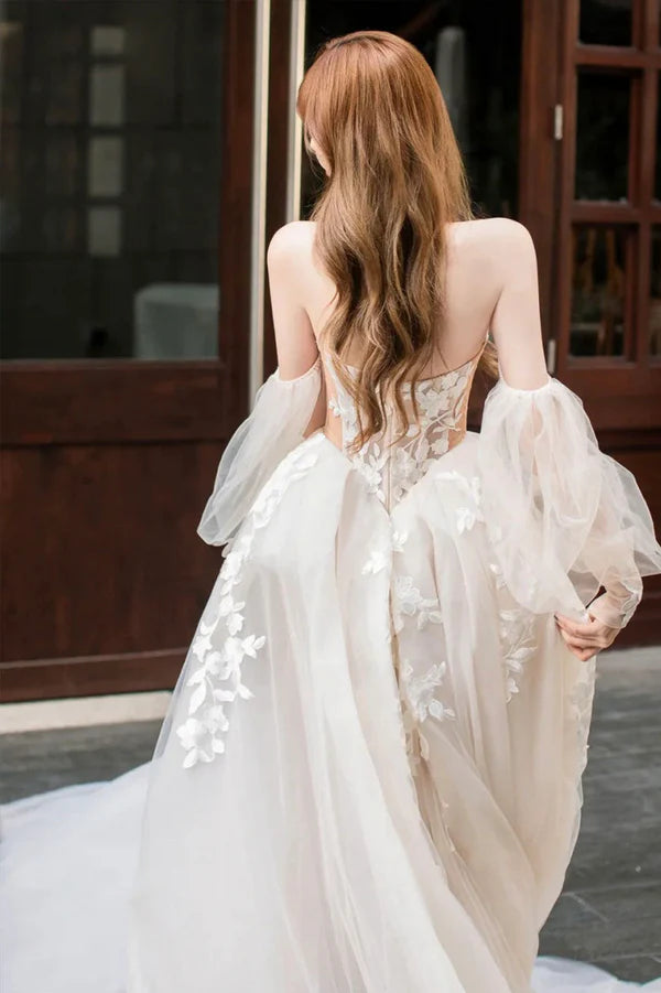 Champagne Lace Long A-Line Ball Gown