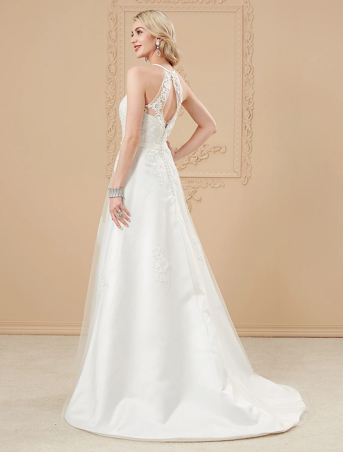 A-Line Wedding Dresses Asymmetrical Simple Spaghetti Strap Halter Tulle With Sashes