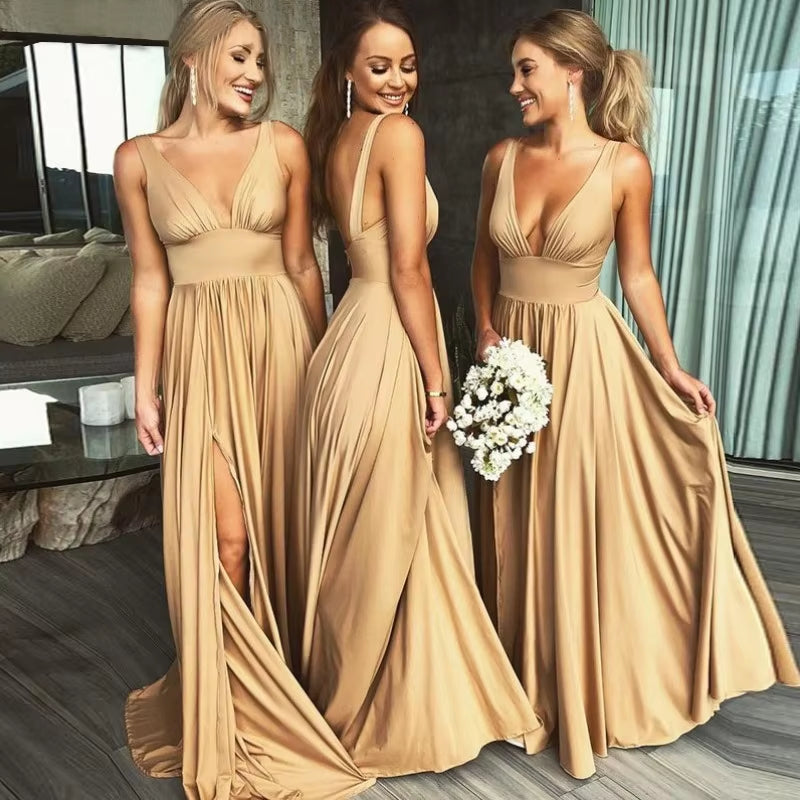 Buyishang 9Colors Bridesmaid Dresses Women Sister Group Dress Sexy Split V Neck Backless Sleeveless Formal Wedding Evening Party Gown