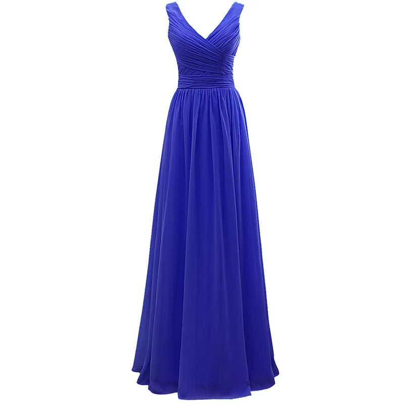 Buyishang A Line Chiffon V Neck Pleat Elegant Off Shoulder Bridesmaid Dresses Wedding Party Evening Formal Prom Floor Length Lace Up Back