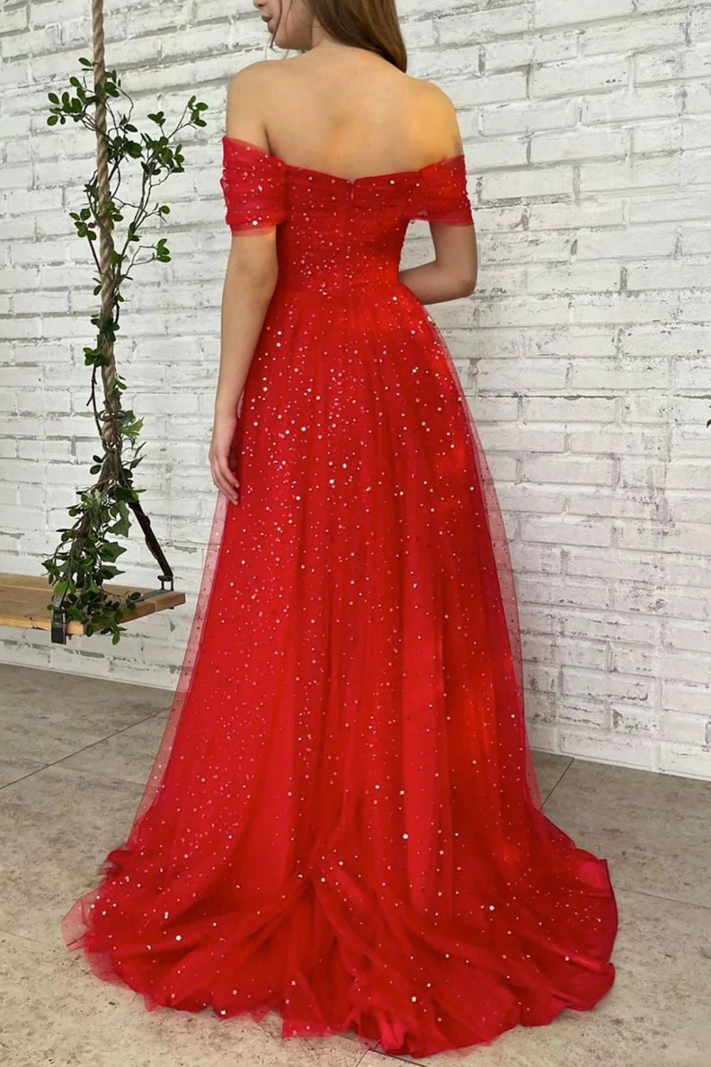Charming A Line Off the Shoulder Red Long Prom Dress