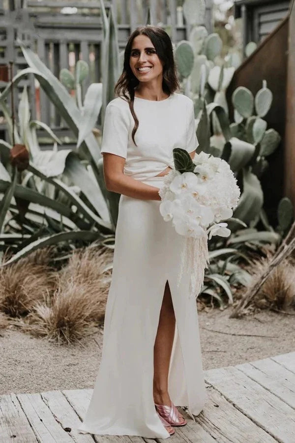 Buyishang Sheath Engaged Noivas Wedding Dresses With Slit