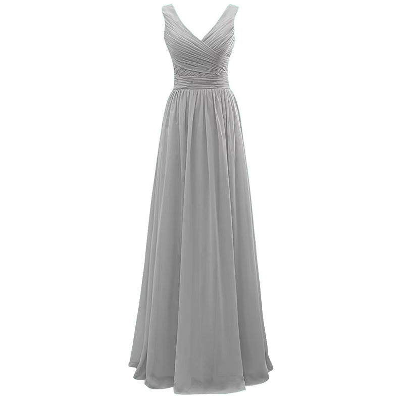 Buyishang A Line Chiffon V Neck Pleat Elegant Off Shoulder Bridesmaid Dresses Wedding Party Evening Formal Prom Floor Length Lace Up Back