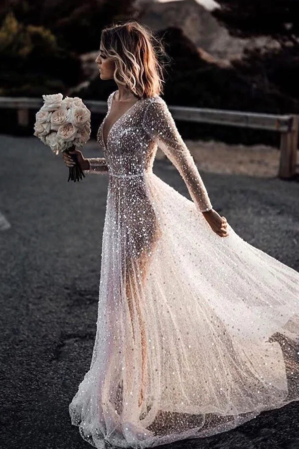 Buyishang Bohemian A-Line Sparkly Sequined Luxury Wedding Dresses