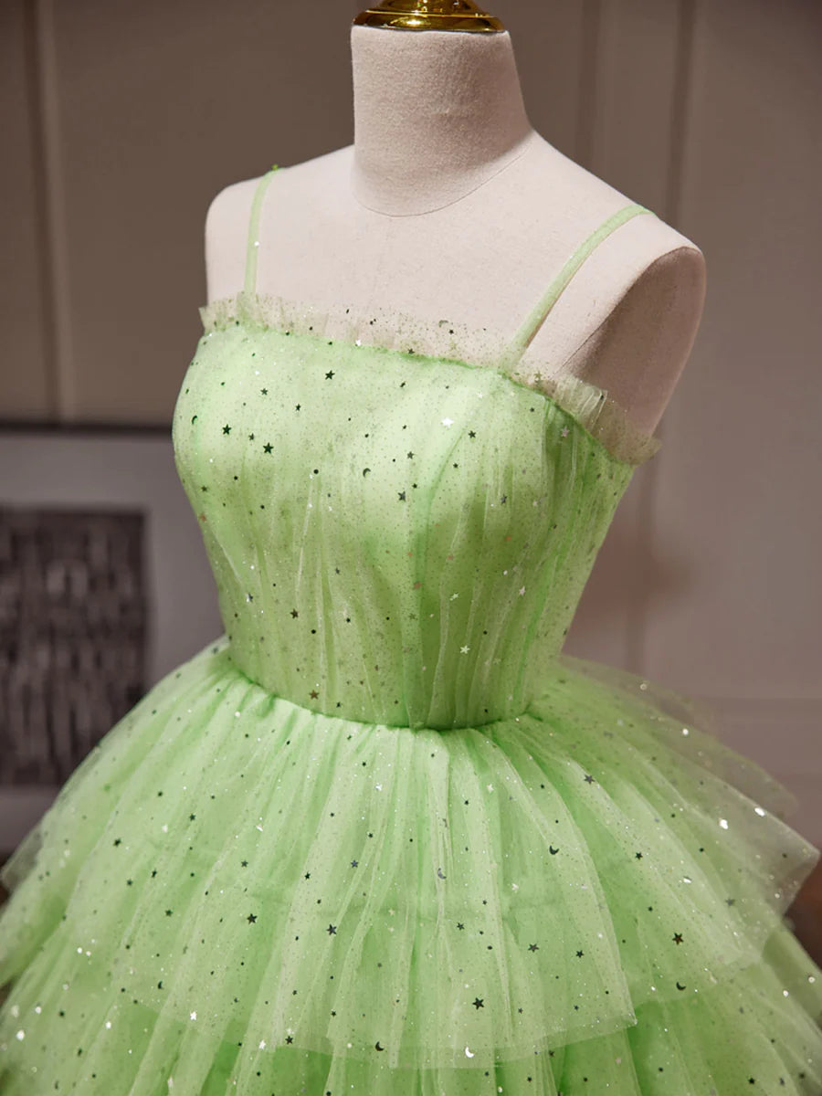 Buyishang Green A-Line Tulle Short Prom Dress Green Homecoming Dress