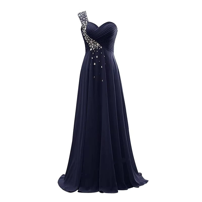 Buyishang A Line Chiffon Beading Pleat One Shoulder Floor Length Elegant Bridesmaid Dresses Wedding Party Formal Prom Evening Corset Back